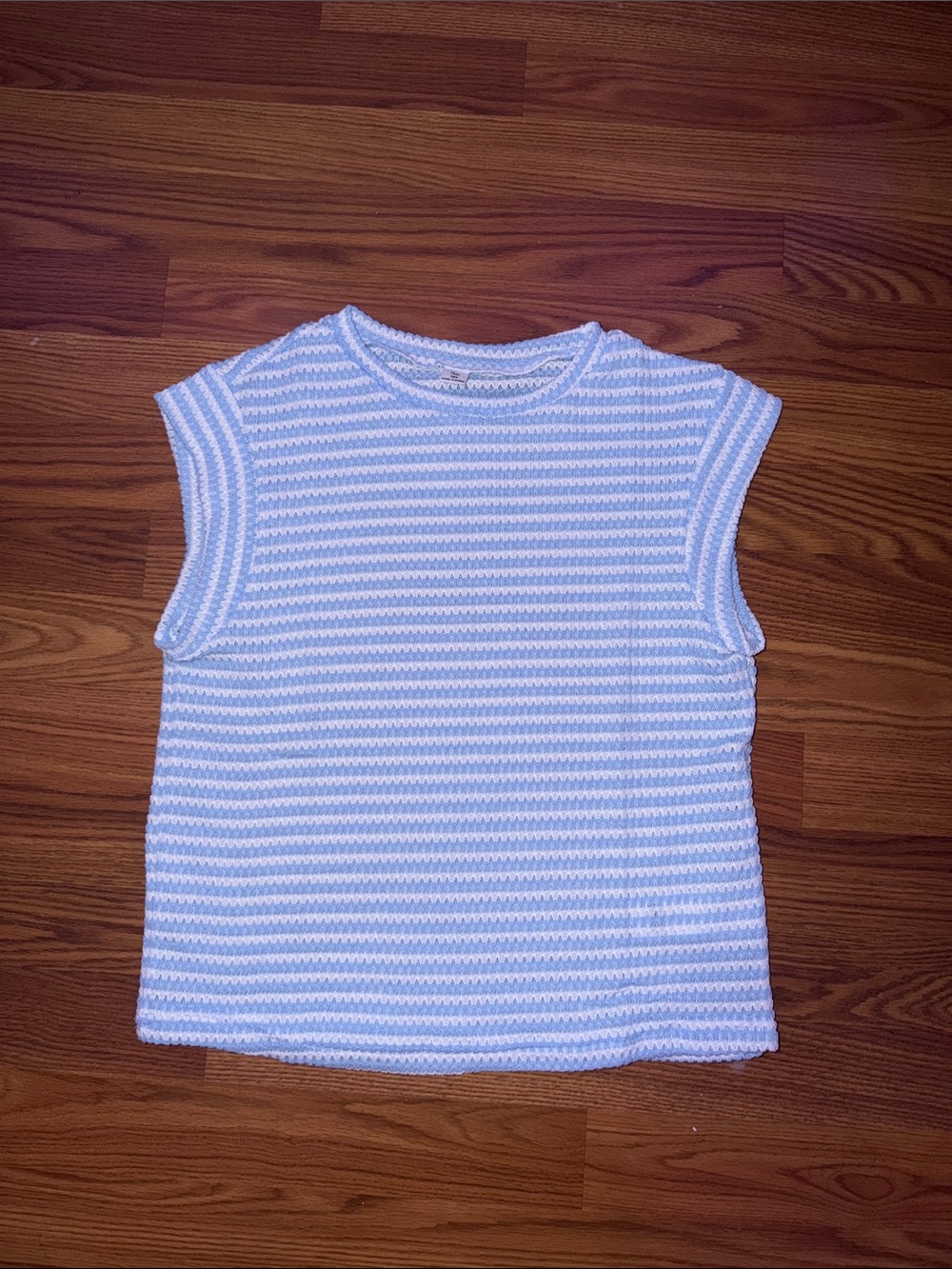 Girls' Striped Sleeveless Knit Tank - Light Blue & White